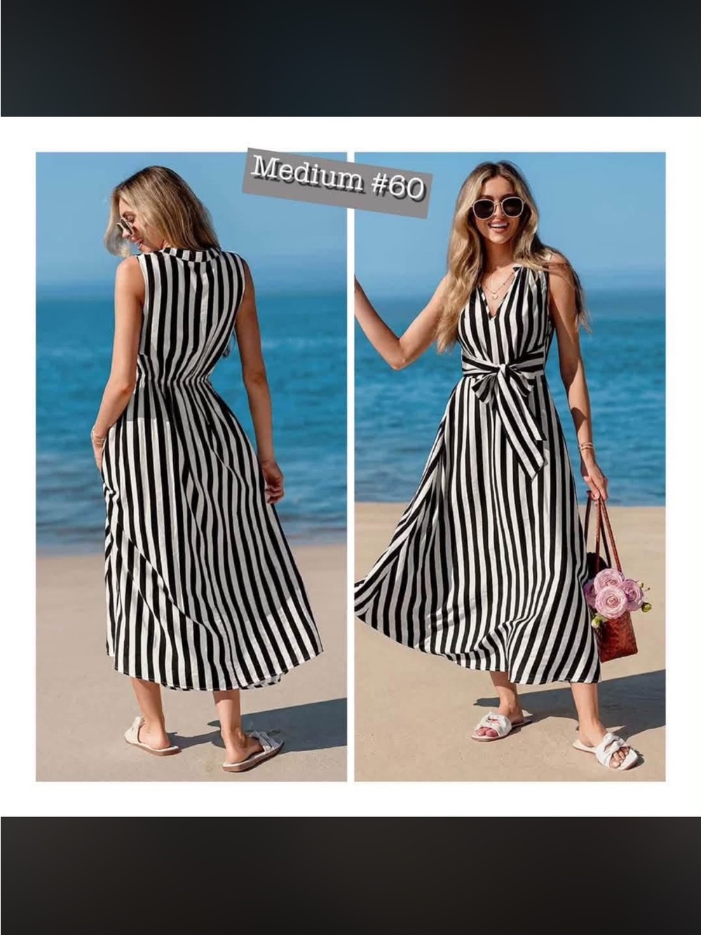 Cupshe Black & White Striped Tie-Waist Maxi Dress